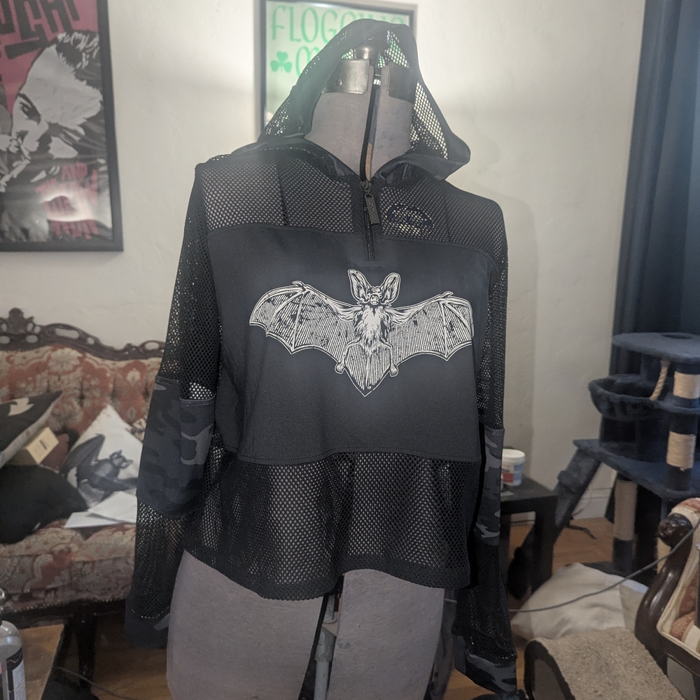 SOLD Blackcraft Cult Black Mesh Fishnet Bat Hoodie - Picture 1 of 8